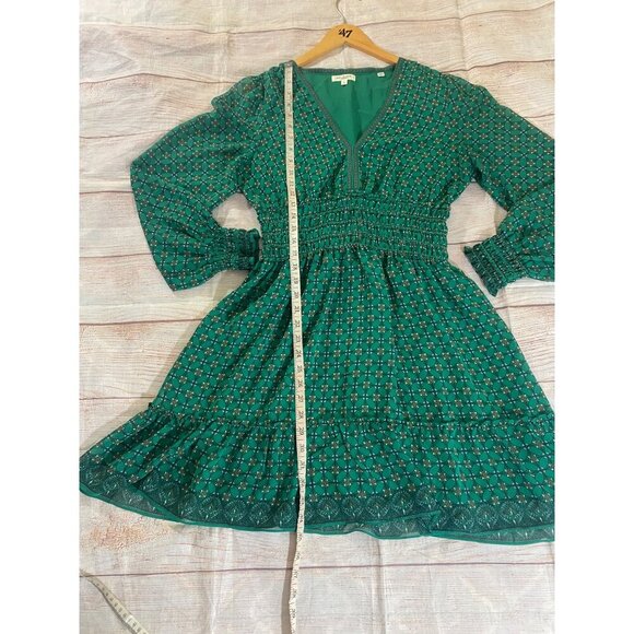 Max Studio Women's Long Sleeve Chiffon Green Smoked Mini Dress - Large - Picture 5 of 15